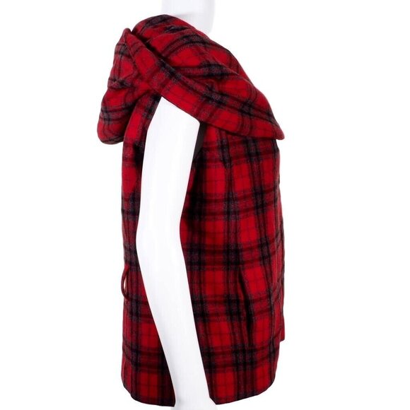 Chulo Pony Womens Large Vest Wool Blend Plaid Red Black Hooded Vintage Shawl Col - Picture 5 of 10